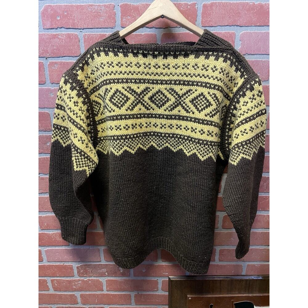 Vintage Nordic Sweater - Brown & Yellow Patterned